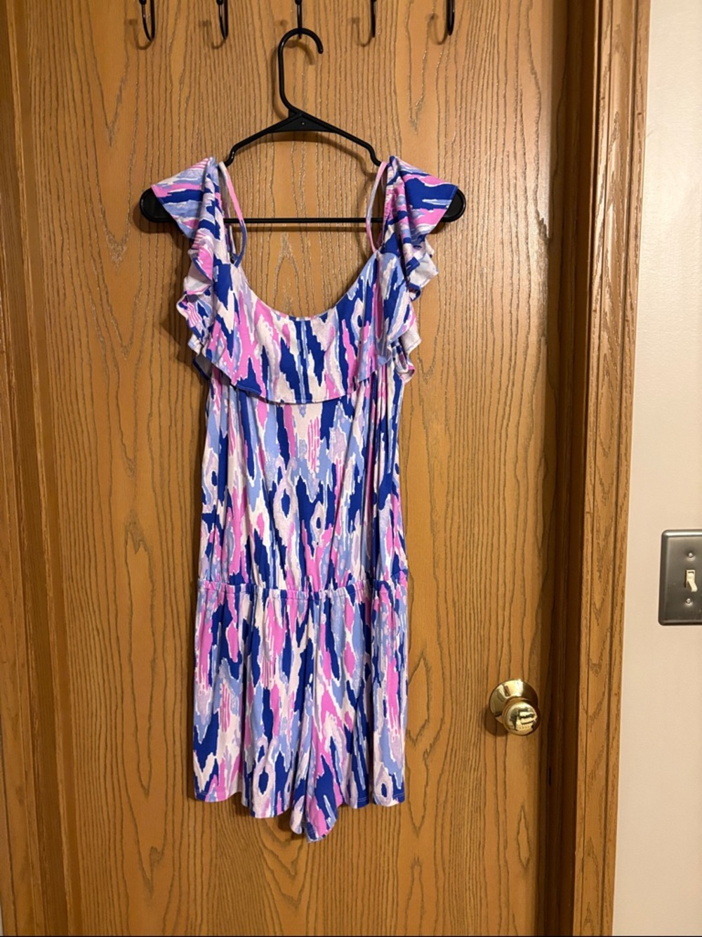 Lilly Pulitzer Blue, Pink & White Ruffle-Shoulder Romper